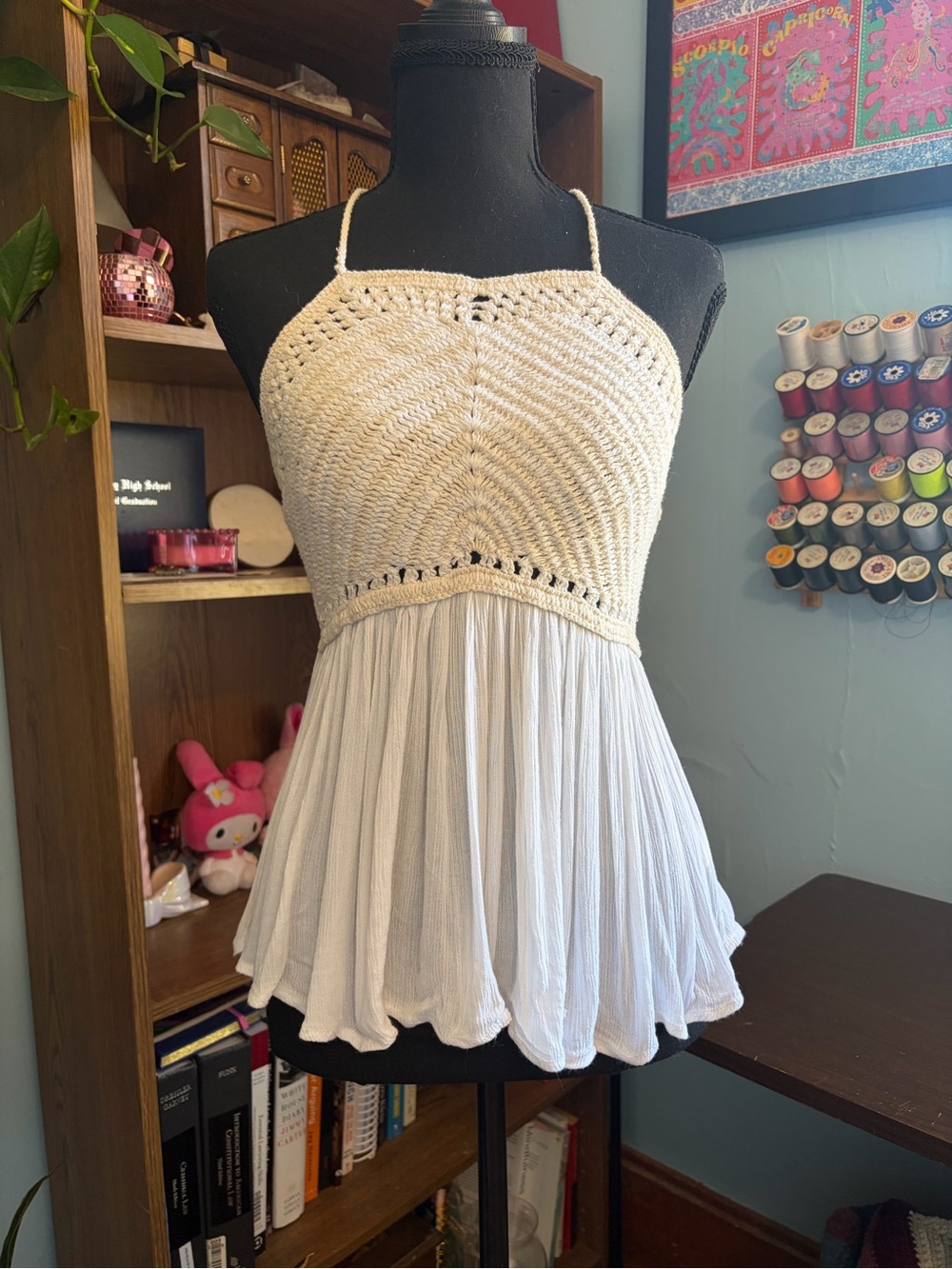 O’Neill Crochet Halter Tank Top — Cream & White